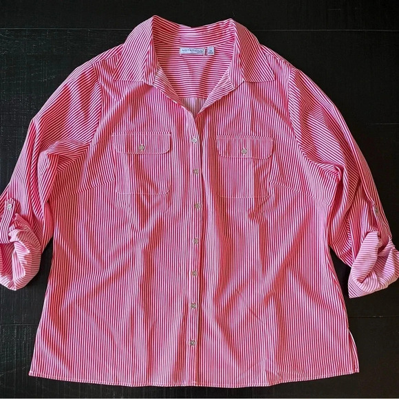 Notations red/pink white stripes Blouse Plus size 2X - Picture 1 of 9